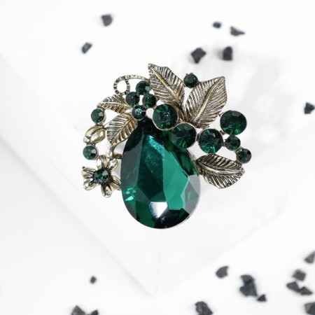 Brooch "Flower" Wreath of Glory, emerald color in black gold-1