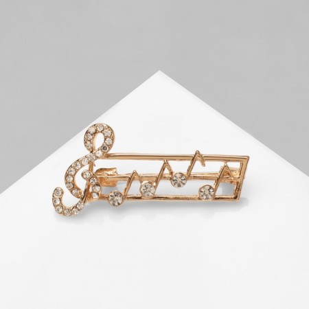 Brooch "Notes", white color in gold-1