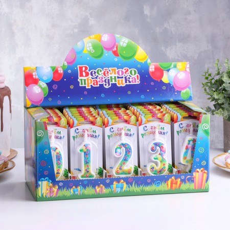 Show Box with candles for cake numbers "Happy Birthday", 10.2 cm, 50 pieces