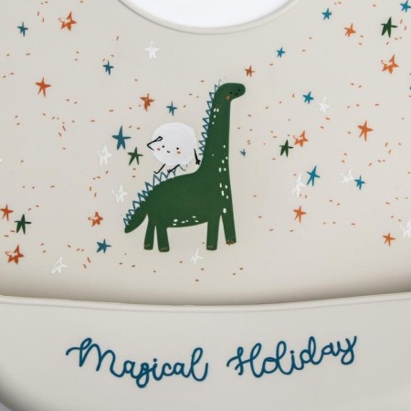 Blory for feeding "dinosaurus" silicone with pocket, gray color-1