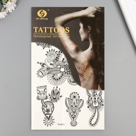 Tattoo on the body Black "Plant Patterns" 25x15 cm-2