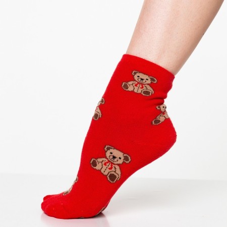 Winter women's socks "bears", red color, size 23-25 ​​(37-40)-2