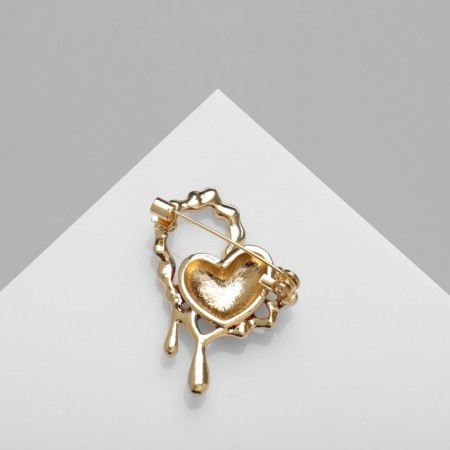 Brooch "Heart" Abstract, red color in gold-1