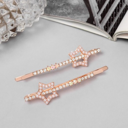 Invisible hair "Gloria" (set 2 pcs) star, 6 cm, pink gold