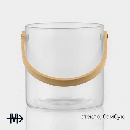 Ice bucket Magistro "Caillin", d = 13 cm, glass, bamboo handle, insistent-1