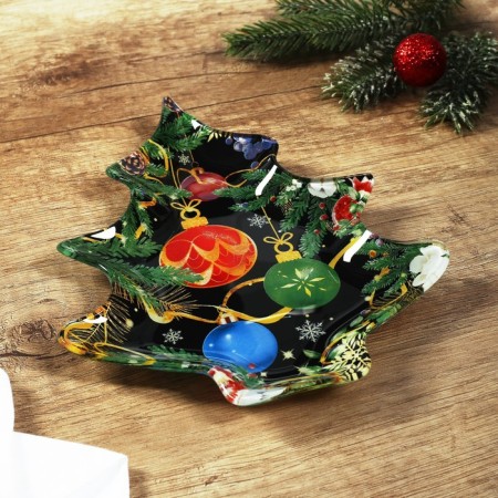 New Year. Glass plate "New Year's toys", 16.5 x 19.5 cm-3