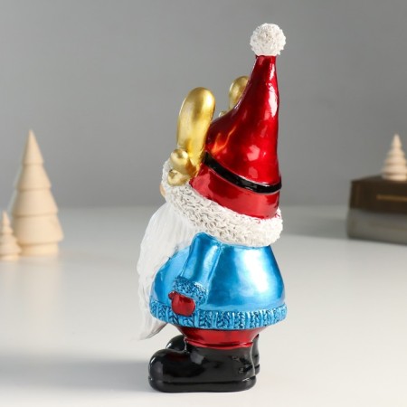 Polystone souvenir "Santa Claus in a cap with horns, with a flashlight" 10x8x21.5 cm-3