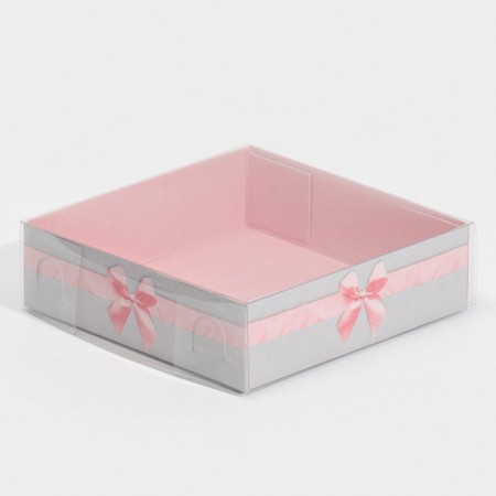 Confectionery packaging, Makarun box with PVC lid, Bows, 12 x 12 x 3.5 cm