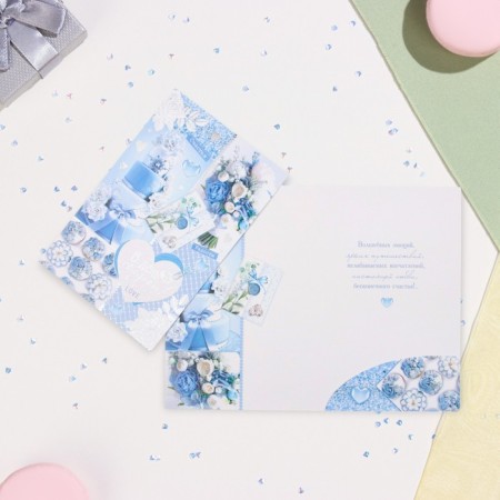 Postcard "On the Day of Wedding!" Cake, embossing, congruff, a4-1