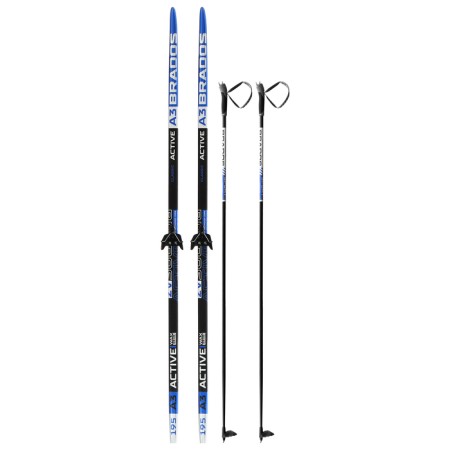 Ski kit: plastic skis 195 cm without notches, fiberglass sticks 155 cm, NN75 mm fasteners, Mix color-12