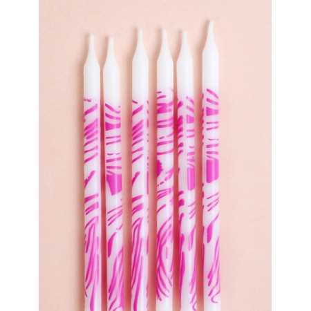 Candles for the cake "wavy lines", 6 pcs, white with pink-2