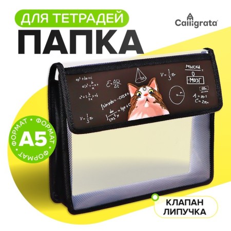 A5 notebook folder (230 x 190 x 50 mm), with Velcro valve, plastic/textiles, calligrata, "smart cat"-6