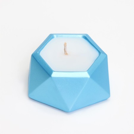 Candle "Hexagon. Marble" in the candlestick of gypsum is small, 7x3.5cm, blue-2