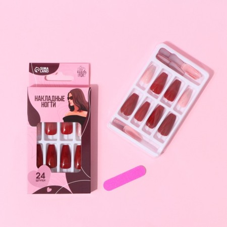 Falbings "Passion", 24 pcs, adhesive plates, ballerina shape, glossy color red/pink/silver-1