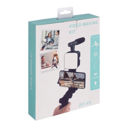 Ay-49 blogger set for phone with a lamp, microphone, Bluetooth button, black-15