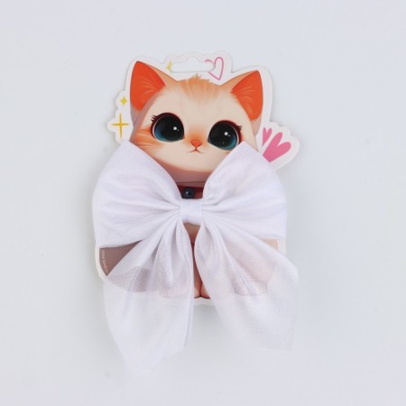 Hair bow White School "Cat" on the elastic band, 10x12 cm-1