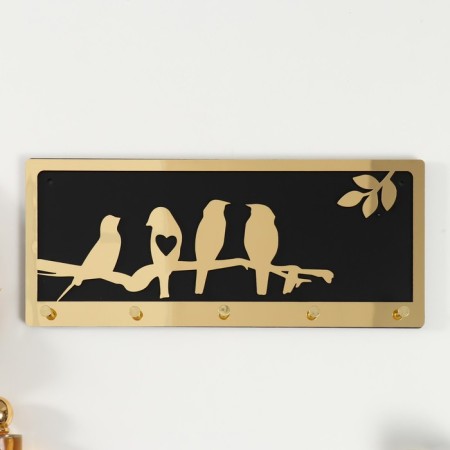 Hooks decorative wood "Birds on a branch" Black, mirror 3.1x34x14.4 cm