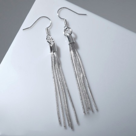 Hanging earrings "Waterfall" narrow, silver color, 7 cm-2