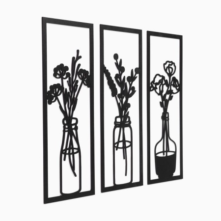 Decoration wall -mounted for the interior, panel on a wall made of wood "flowers in vases", 3 modules-4