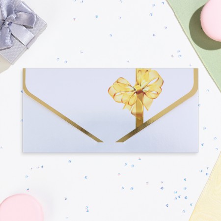 Money envelope "Universal" gold bow on white, embossing, 19.5 x 9 cm-1