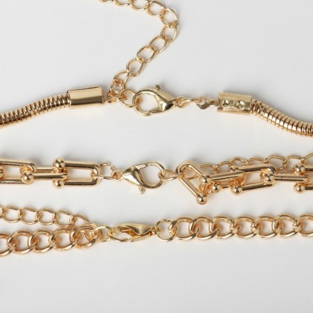 Necklace "chain" trend, 3 threads, color gold, 51 cm-2