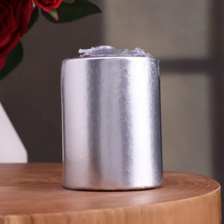 Candle - paraffin, varnished, silver metallic cylinder, 5.6 × 8 cm