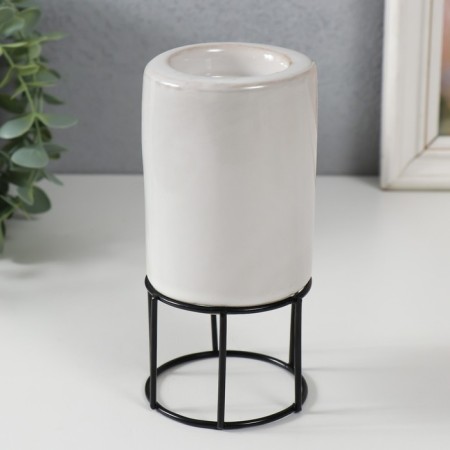 Ceramics candlestick, metal on 1 candle "column" white with black 7.4x7.4x15.3 cm-2