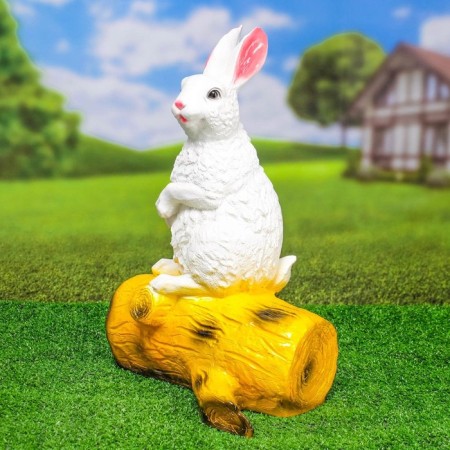Garden figure "Bunny on a log" White, 45cm-2