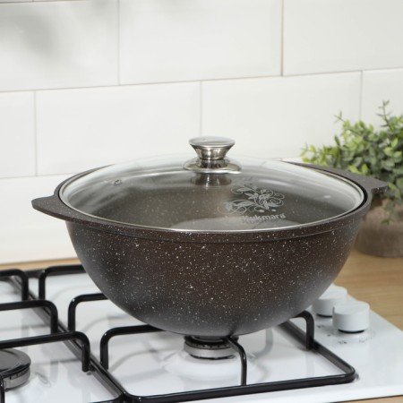 Kazan, 4.5 l, glass cover, cast handles, anti -stick coating, coffee marble color-3