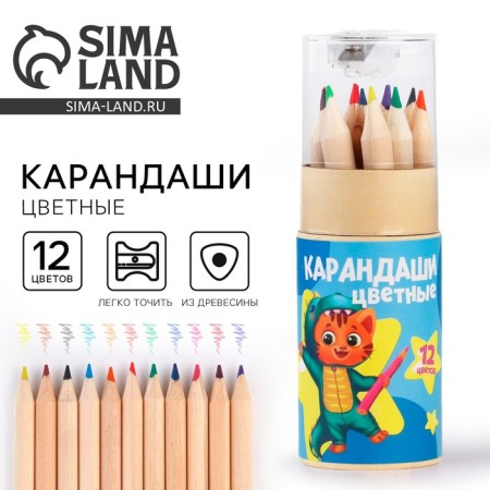 Colored pencils in a tube, 12 pcs. Mini wooden, sharpened "blue"
