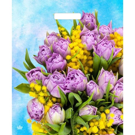 Package "Lilac Tulips", polyethylene, with a cut pen, 38 x 45 cm, 60 μm