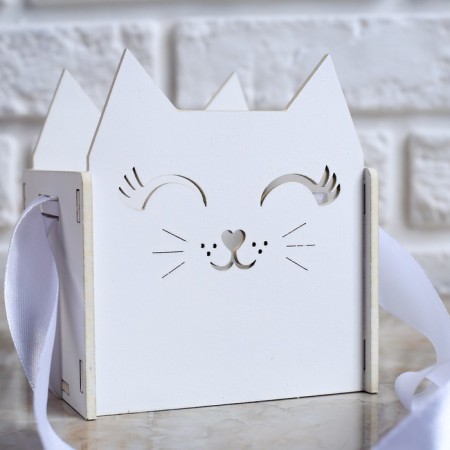 Kashpo wooden 10 × 9.5 × 11 cm Unique "Pussy", handle tape, white-2