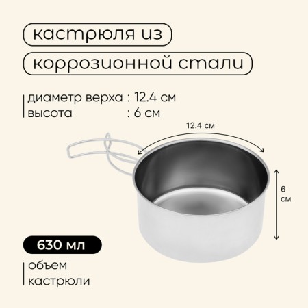 Set of dishes Maclay, hiking: 2 circles, 2 bowls, pan, 2 pots, stainless steel-3