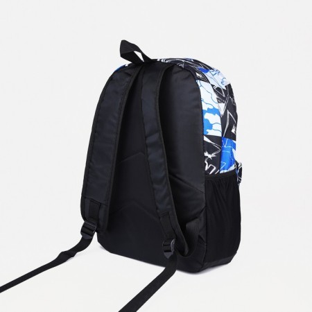 School backpack from textiles on lightning, 3 pockets, blue color-3