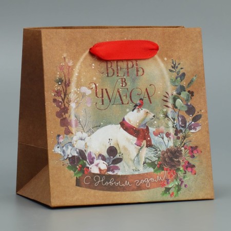 Craft square “Believe in miracles”, 14 x 14 x 9 cm, New Year-1
