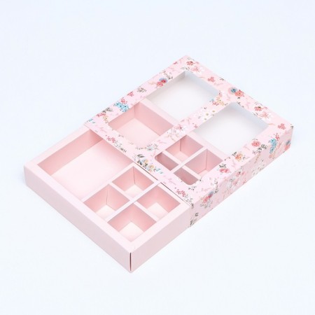 Box for 8 sweets + chocolate, with a window, "flowers" 17.7 x 17.8 x 3.8 cm-3