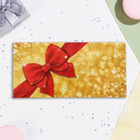 Money envelope "Universal" red bow in gold, 16.5 x 8.5 cm-1