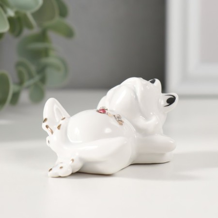 Souvenir Ceramics "Frog on vacation" White with gold, rhinestones 4.5x4x6.2 cm-1