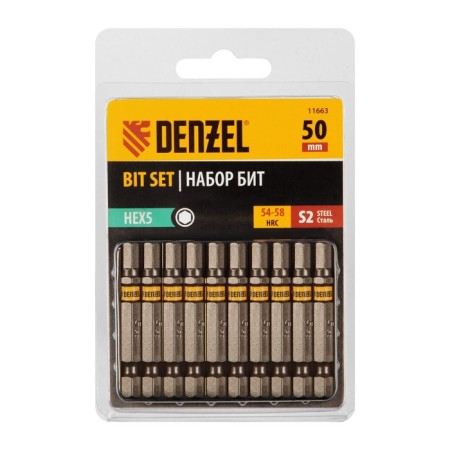Denzel 11663 bit set, hexagonal profile, HEX 5 x 50 mm, steel S2, 10 pcs.-2
