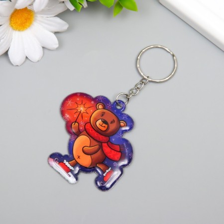 PVC keychain "Bear on skates with a Bengal light" Soft 5.8x5.7 cm-1