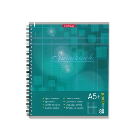 A notebook of 80 sheets cage on a spiral Erichkrause Spiralblock, cover coated cardboard, tough substrate, offset block, perforation, white 100%, mix-3