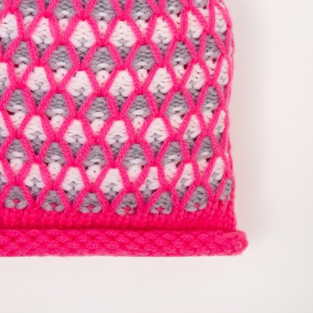 A hat for a girl, the color is bright pink/light gray, size 52-54-1