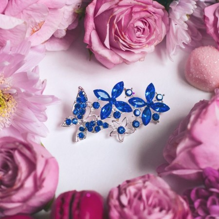 Brooch "Butterflies" blue -eyed, blue color in silver-2