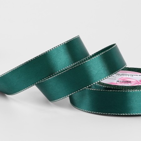 A satin ribbon "Silver threads", 25 mm × 23 ± 1 m, emerald color No. 70