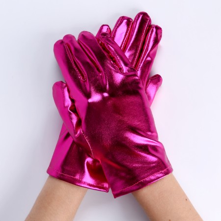 Carnival accessory- gloves, fuchsia metallic, artificial leather-1