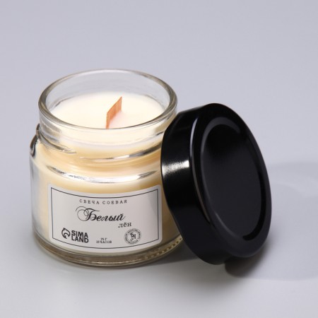 Aromatic candle made of soy wax in a bank, 75 g, white linen-1