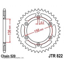The rear star, driven JTR822 steel, chain 520, 43 teeth