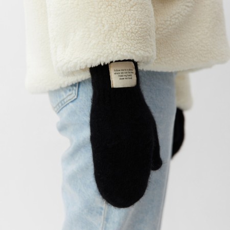 Women's mittens MIST with rabbit wool, rr 22 cm, col. black-2