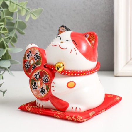 Pigger Ceramics "Cat Mani-Neko and Coin to attract wealth" 9x9.5x9.5 cm-3