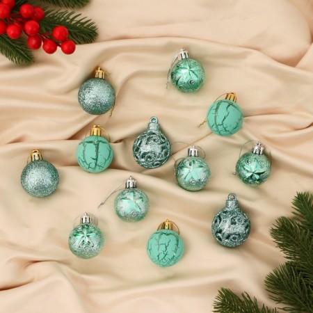 Set of balls plastic D-4 cm, 12 pcs "Melody" ornament cod, green